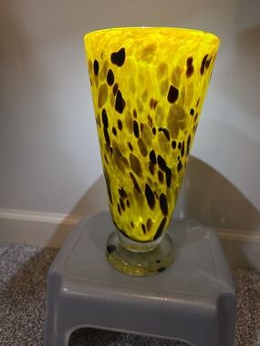 Handblown Yellow and Brown Art Glass Vase